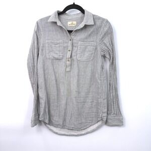 Marine Layer Blue Striped Henley Top Womens XS Cotton Gauze Coastal Minimalist